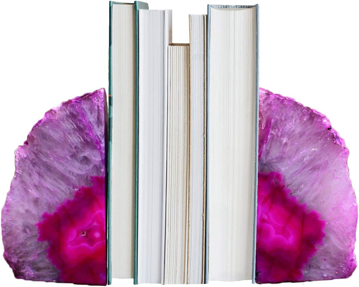 Agate Geode Bookends Heavy Duty Pink Crystal Stone Book Holders Decorative