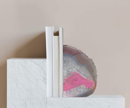 Agate Geode Bookends Heavy Duty Pink Crystal Stone Book Holders Decorative