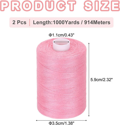 2 Spool Sewing Thread, Pink #156 1000 Yards/Spool