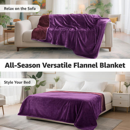LOOBANI Waterproof Blanket for Bed: Reversible Soft Flannel Twin Bed Blanket 60" x 80", Leakproof Throw Spill-Proof Dog Pet Blanket for Couch, Sofa Protect, Movie Time, Camping, Travel, Purple