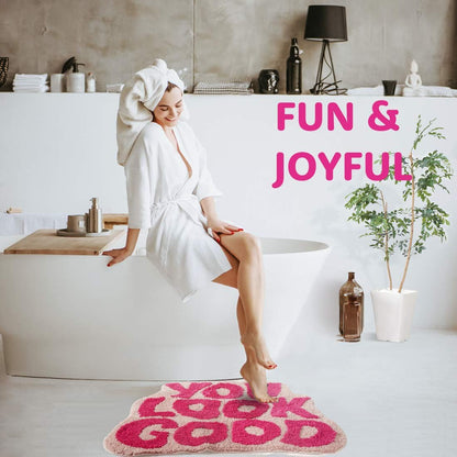 You Look Good Bath Mat Pink, Cute Bathroom Rugs for Girls Fun Funny Funky Rug Bedroom Pink Preppy Bathroom Decor Hello Beautiful Gorgeous Bath Rugs for Kids Women Non-Slip, 25" x 21"