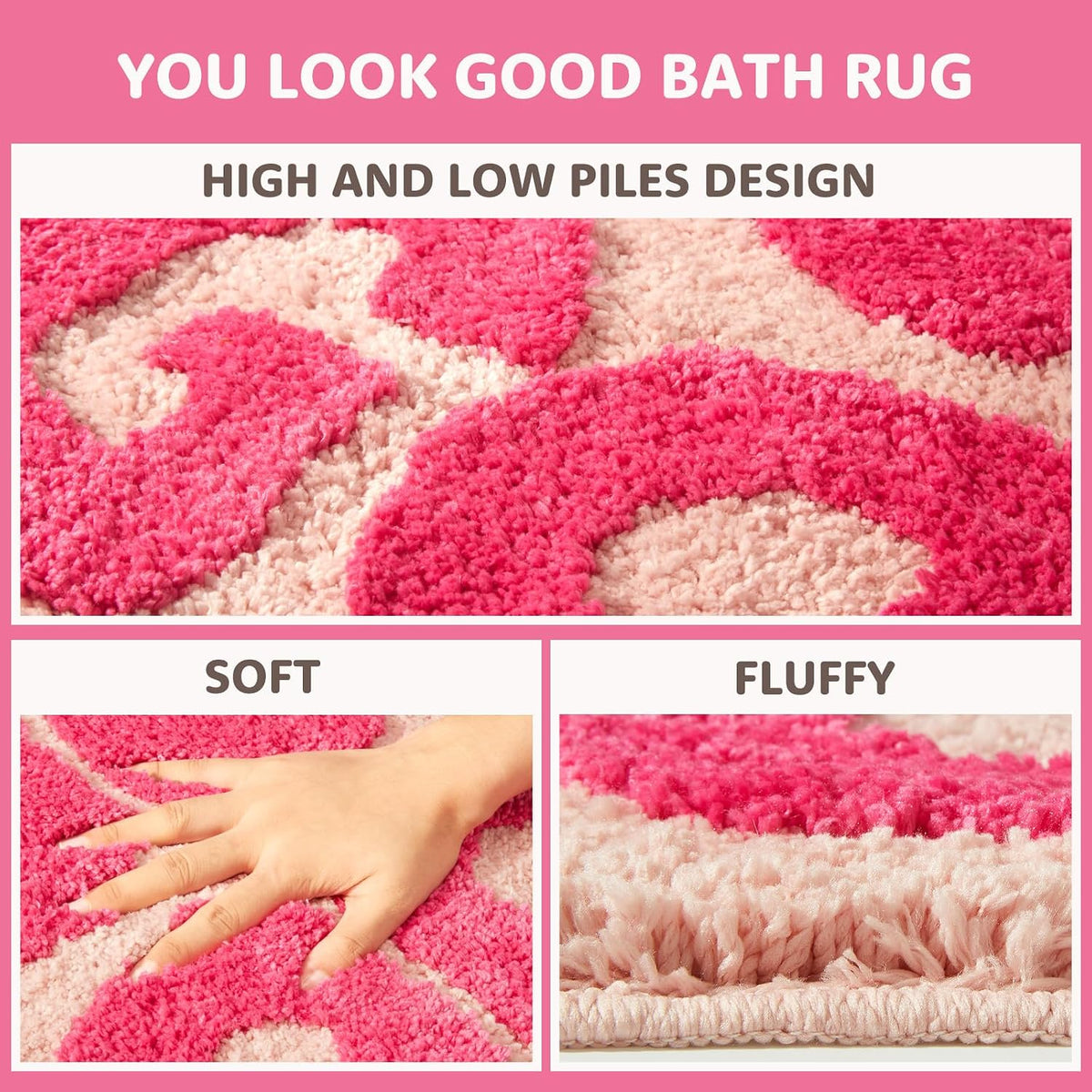 You Look Good Bath Mat Pink, Cute Bathroom Rugs for Girls Fun Funny Funky Rug Bedroom Pink Preppy Bathroom Decor Hello Beautiful Gorgeous Bath Rugs for Kids Women Non-Slip, 25" x 21"