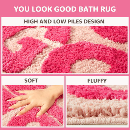 You Look Good Bath Mat Pink, Cute Bathroom Rugs for Girls Fun Funny Funky Rug Bedroom Pink Preppy Bathroom Decor Hello Beautiful Gorgeous Bath Rugs for Kids Women Non-Slip, 25" x 21"