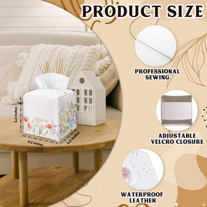 Spring Pink Flowers & Butterfly PU Leather Tissue Box Cover - Seasonal Decorative Tissue Holder - Waterproof Dispenser Box - Facial Paper Organizer Home Decor for Living Room, Bathroom, Office - A04