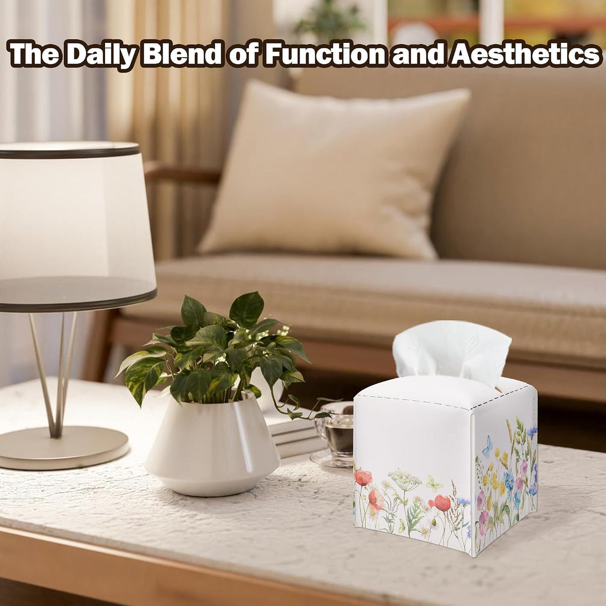 Spring Pink Flowers & Butterfly PU Leather Tissue Box Cover - Seasonal Decorative Tissue Holder - Waterproof Dispenser Box - Facial Paper Organizer Home Decor for Living Room, Bathroom, Office - A04