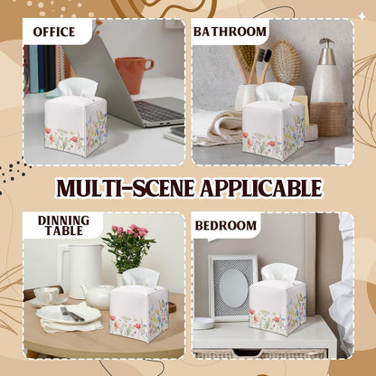 Spring Pink Flowers & Butterfly PU Leather Tissue Box Cover - Seasonal Decorative Tissue Holder - Waterproof Dispenser Box - Facial Paper Organizer Home Decor for Living Room, Bathroom, Office - A04