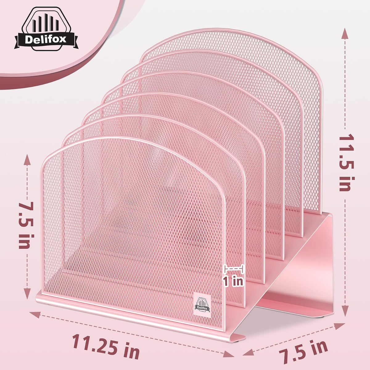 Inclined Desk File Organizer,Vertical File Folder Holder Stand Metal Rack File Sorter for Office Classroom Desktop Organization (1, Pink, 5)