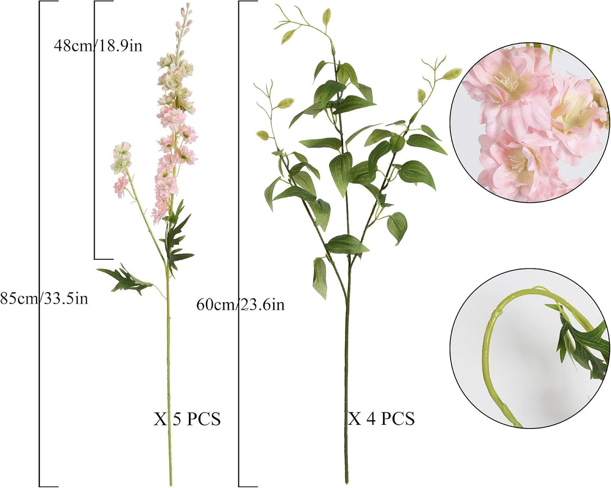 Artificial Delphinium Pink Flowers Combo Clematis Greenery 9 Pcs