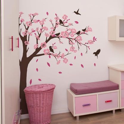 Pink Flower Tree Wall Stickers, Removable DIY Romantic Peach Blossom Tree Wall Murals Peel and Stick 3D Wall Art Stickers Murals Home Decor for Gilrs Bedroom Nursery Rooms Living Room