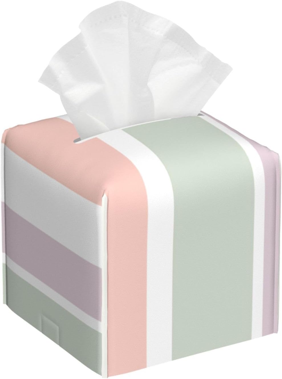 Pretty Pastel Pattern Pink Green Violet Stripes Square Tissue Box Cover, Cube Tissue Box Holder, Table Tissue Box