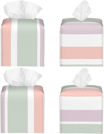 Pretty Pastel Pattern Pink Green Violet Stripes Square Tissue Box Cover, Cube Tissue Box Holder, Table Tissue Box