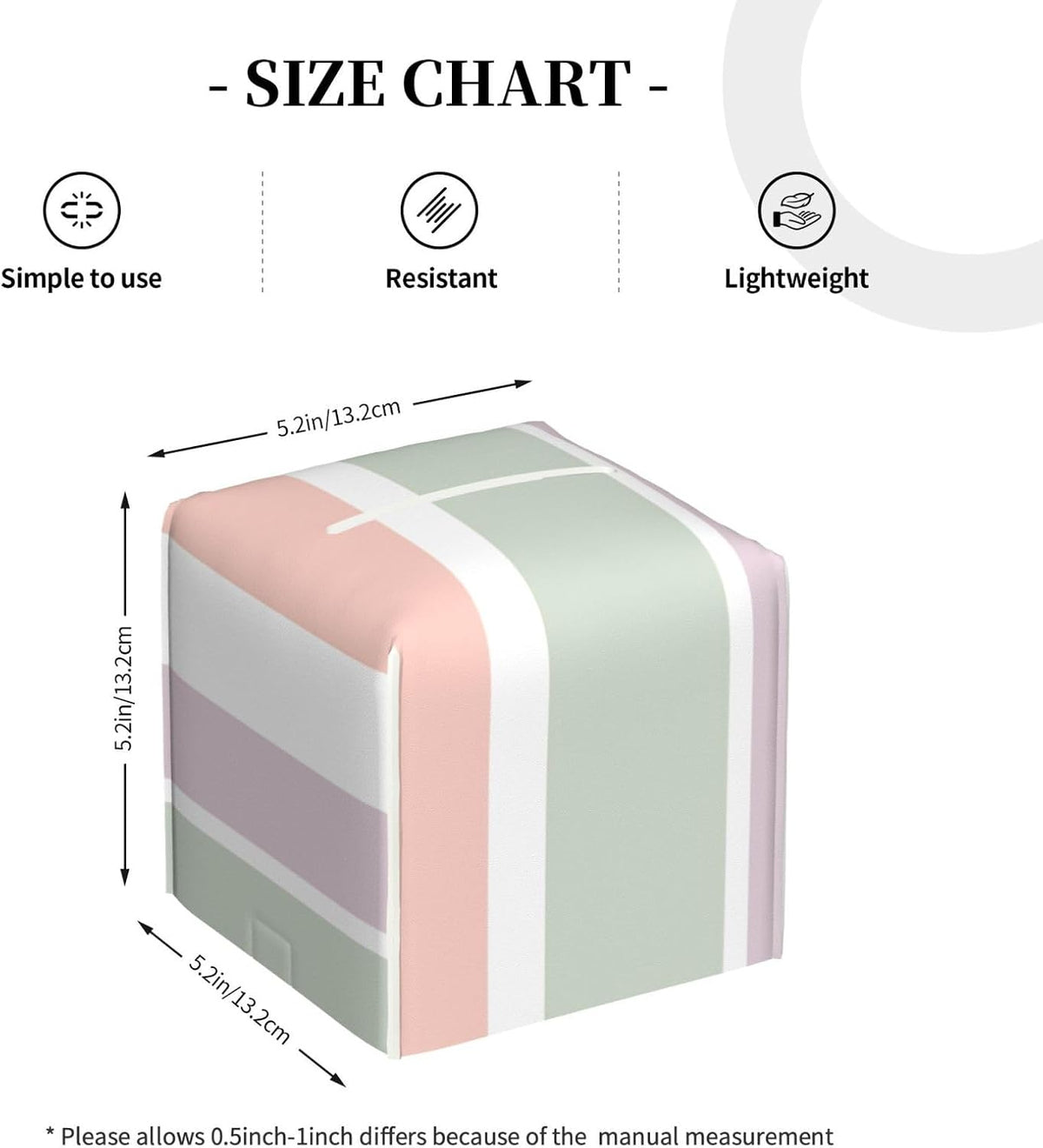 Pretty Pastel Pattern Pink Green Violet Stripes Square Tissue Box Cover, Cube Tissue Box Holder, Table Tissue Box