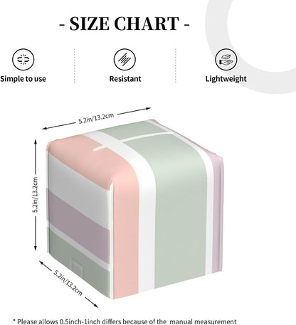 Pretty Pastel Pattern Pink Green Violet Stripes Square Tissue Box Cover, Cube Tissue Box Holder, Table Tissue Box