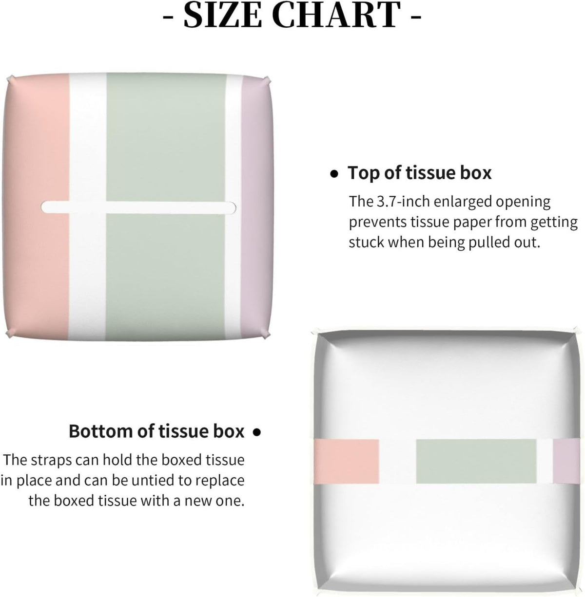 Pretty Pastel Pattern Pink Green Violet Stripes Square Tissue Box Cover, Cube Tissue Box Holder, Table Tissue Box