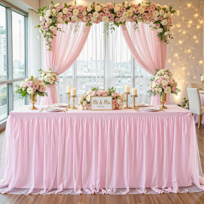 Pink Tablecloths for 6 Foot Rectangle Tables Tulle Tablecloth Fitted Pink Table Cloth Rectangle 6ft Stretch Spandex Table Covers for Baby Shower Girls Birthday Party Wedding Banquet Desk Skirt