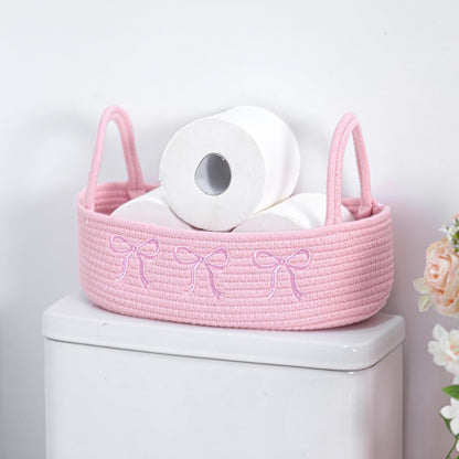Pink Bow Woven Storage Basket Pink Bow Bathroom Decor
