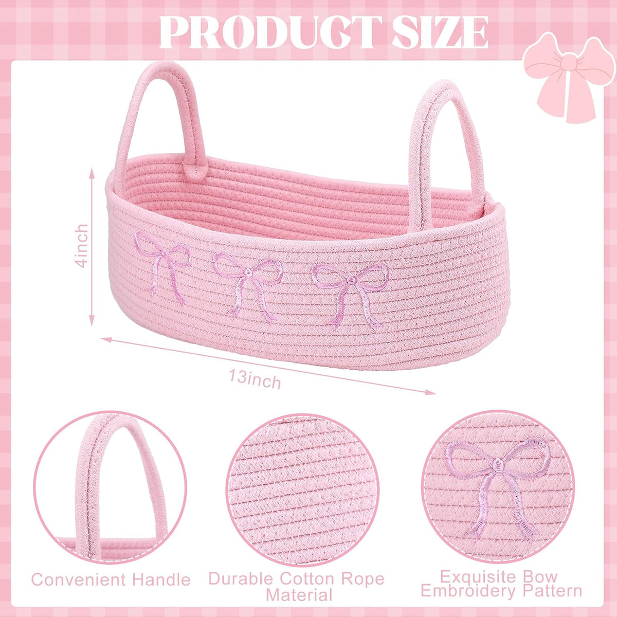 Pink Bow Woven Storage Basket Pink Bow Bathroom Decor