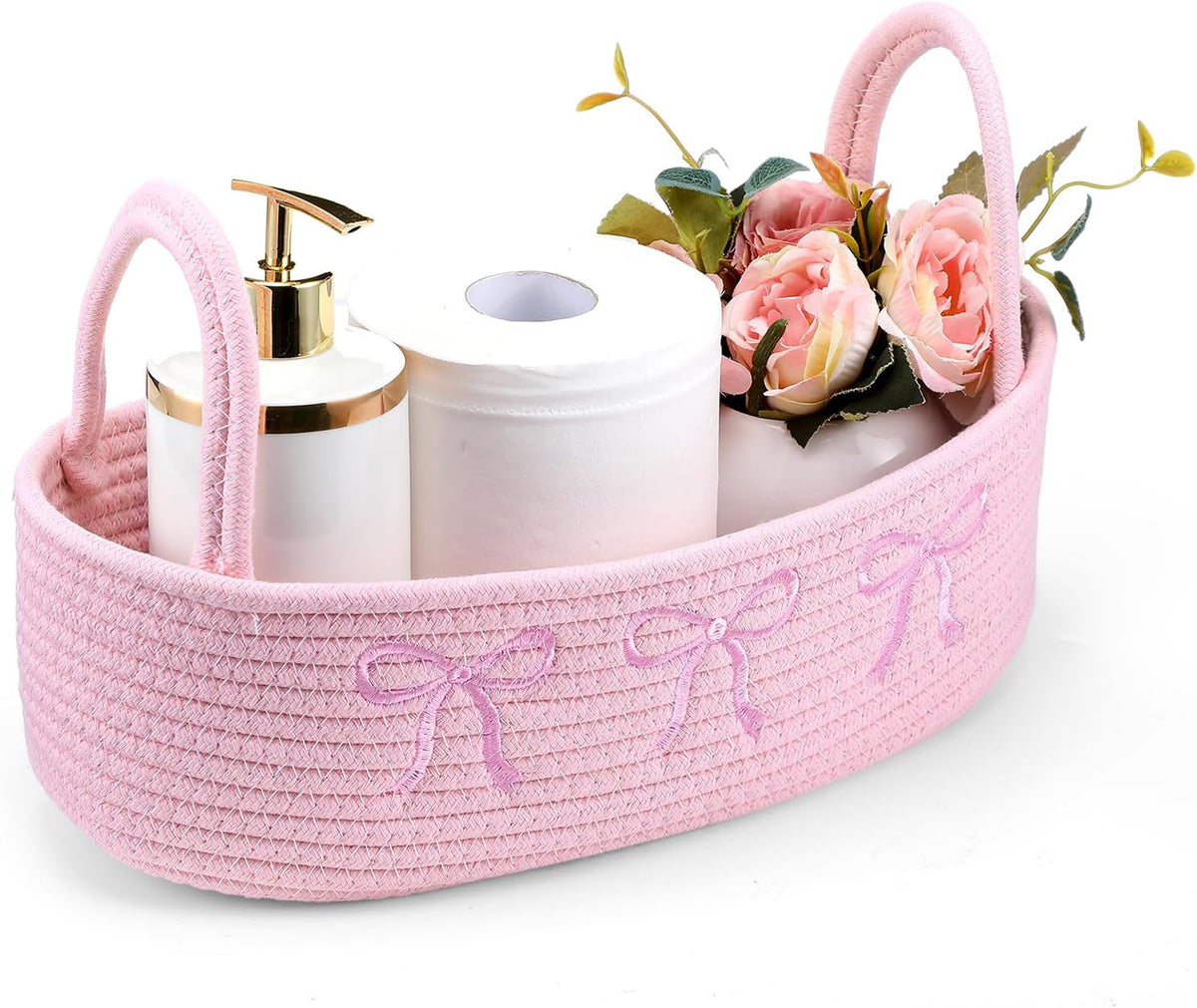 Pink Bow Woven Storage Basket Pink Bow Bathroom Decor