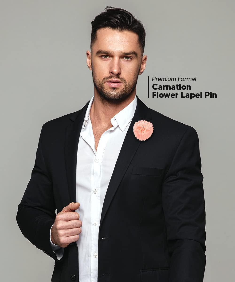 Premium Men's Formal Carnation Flower Lapel Pin - Boutonniere for Men, Brooch Pin
