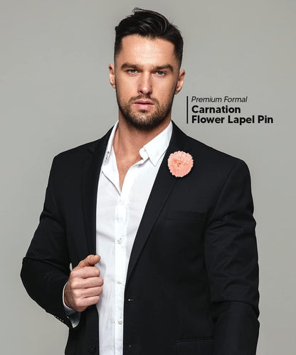 Premium Men's Formal Carnation Flower Lapel Pin - Boutonniere for Men, Brooch Pin