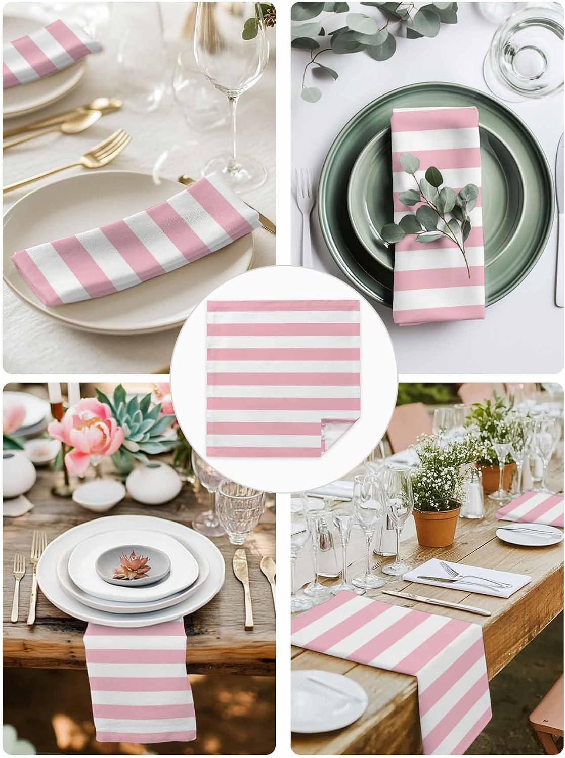 Cloth Napkins Set of 4 Pink and White Stripes Cocktail Napkins Striped Simple Style Washable Soft Dinner Table Napkins for Party Wedding Banquet Hotel Holiday Everyday Use 20x20 Inch