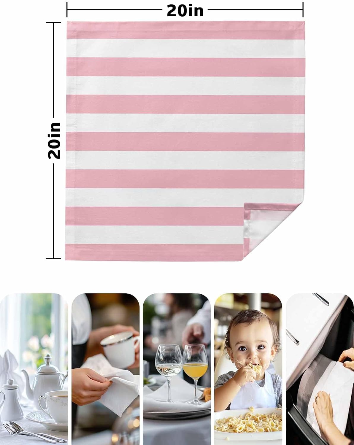 Cloth Napkins Set of 4 Pink and White Stripes Cocktail Napkins Striped Simple Style Washable Soft Dinner Table Napkins for Party Wedding Banquet Hotel Holiday Everyday Use 20x20 Inch