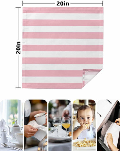 Cloth Napkins Set of 4 Pink and White Stripes Cocktail Napkins Striped Simple Style Washable Soft Dinner Table Napkins for Party Wedding Banquet Hotel Holiday Everyday Use 20x20 Inch