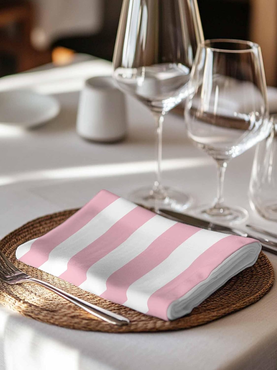 Cloth Napkins Set of 4 Pink and White Stripes Cocktail Napkins Striped Simple Style Washable Soft Dinner Table Napkins for Party Wedding Banquet Hotel Holiday Everyday Use 20x20 Inch