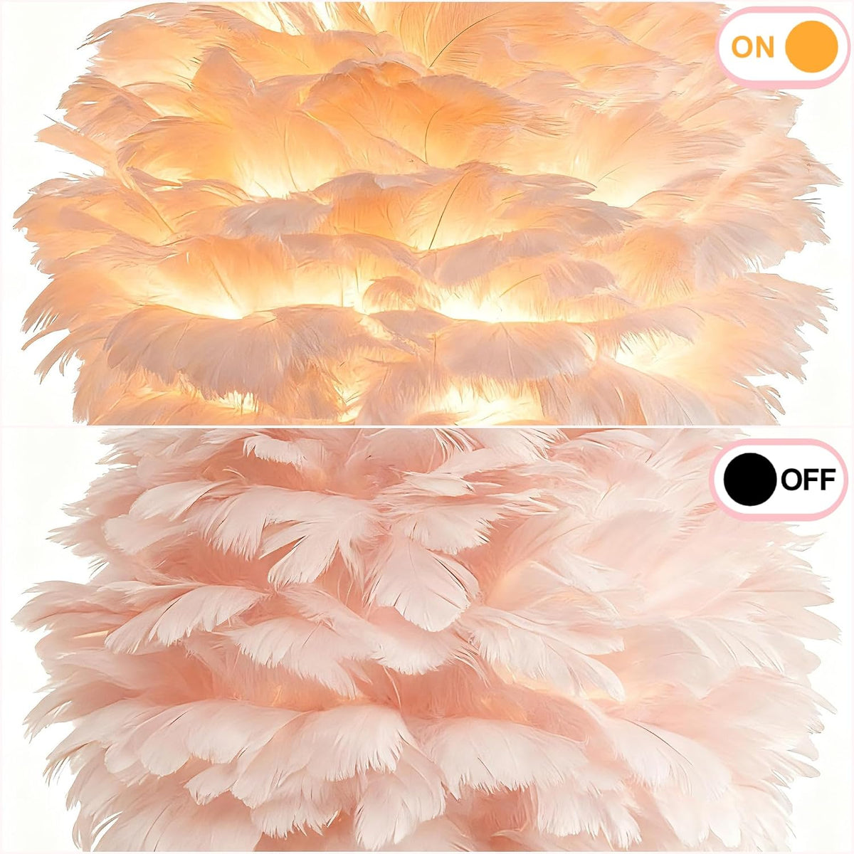 Pink Feather Table Lamps Set of 2, 19" Modern Feather Bedside Lamp, Gold Tripod End Table Lamps for Living Room, Bedroom, Dining Room