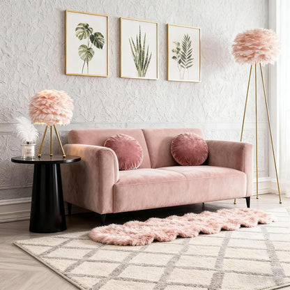 Pink Feather Table Lamps Set of 2, 19" Modern Feather Bedside Lamp, Gold Tripod End Table Lamps for Living Room, Bedroom, Dining Room