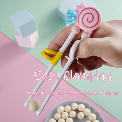 Training Chopsticks Toddler Chopsticks, Cute Animal Shape Easy to Use Learning Reusable Chopsticks Helper With attachable Trainer for Kids Child Baby Adults Beginners, Pink Cat, Dishwasher Safe