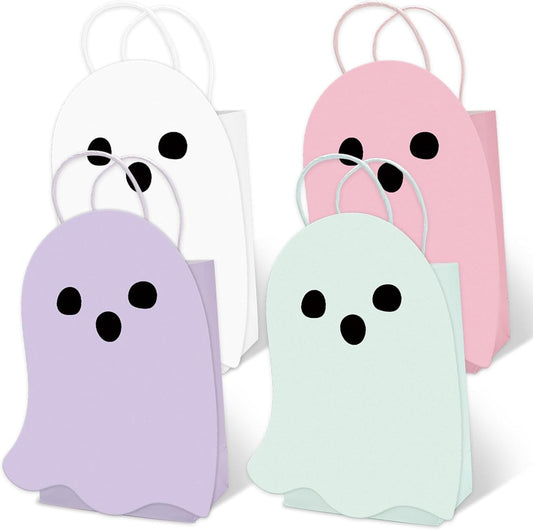 24Pcs Halloween Ghost Paper Gift Bag Little Boo Treat Bags White Pink Candy Goodie Bags for Baby Shower Birthday Trick or Treat Party Favors Supplies