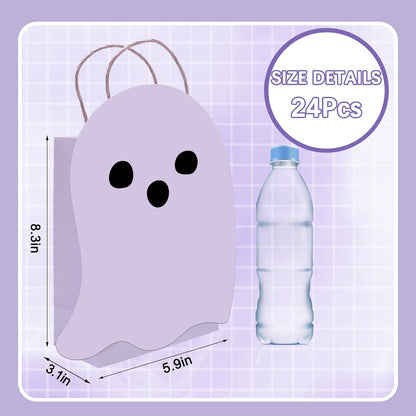 24Pcs Halloween Ghost Paper Gift Bag Little Boo Treat Bags White Pink Candy Goodie Bags for Baby Shower Birthday Trick or Treat Party Favors Supplies