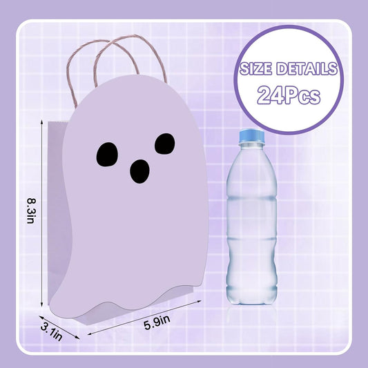 24Pcs Halloween Ghost Paper Gift Bag Little Boo Treat Bags White Pink Candy Goodie Bags for Baby Shower Birthday Trick or Treat Party Favors Supplies