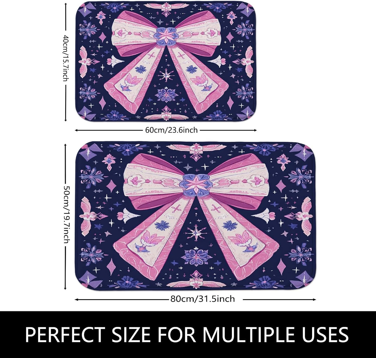 Bow Pattern Quick Dry Bath Mat, Elegant Peach Floral Non Slip Shower Mat, Seasonal Memory Foam Washable Bath Rugs for Bathroom Toilet Restroom Decorative 20x32 Inch