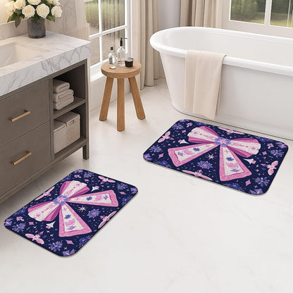Bow Pattern Quick Dry Bath Mat, Elegant Peach Floral Non Slip Shower Mat, Seasonal Memory Foam Washable Bath Rugs for Bathroom Toilet Restroom Decorative 20x32 Inch