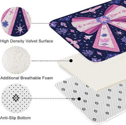 Bow Pattern Quick Dry Bath Mat, Elegant Peach Floral Non Slip Shower Mat, Seasonal Memory Foam Washable Bath Rugs for Bathroom Toilet Restroom Decorative 20x32 Inch