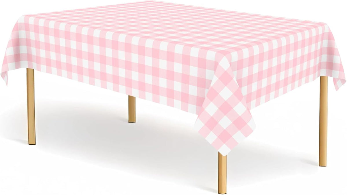 2 Pack Pink and White Checkered Tablecloth Pink Gingham Plastic Table Cloths for Parties Disposable 54x108 in Waterproof Rectangle Table Covers for Party Baby Shower Birthday Party Decorations