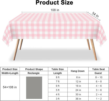 2 Pack Pink and White Checkered Tablecloth Pink Gingham Plastic Table Cloths for Parties Disposable 54x108 in Waterproof Rectangle Table Covers for Party Baby Shower Birthday Party Decorations