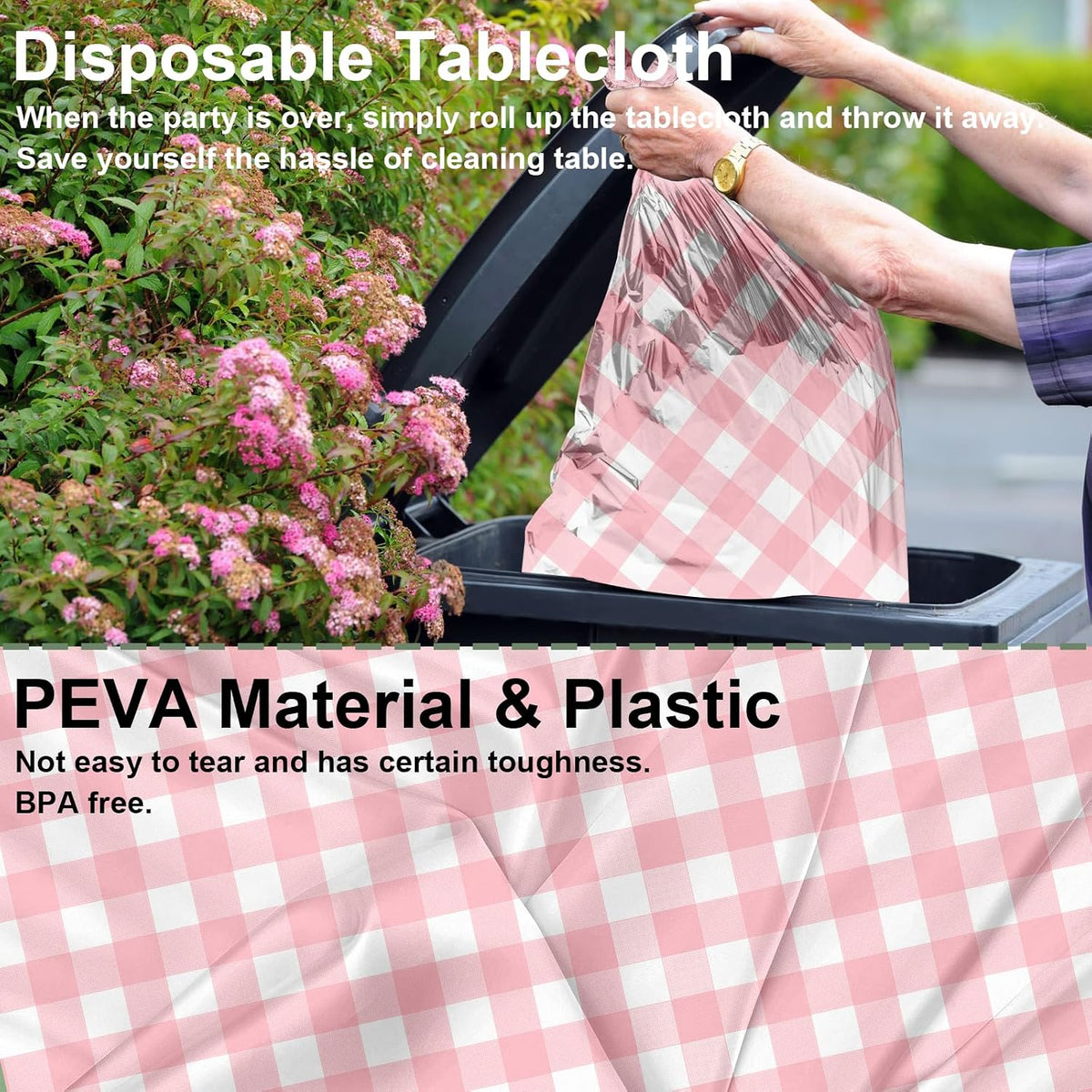 2 Pack Pink and White Checkered Tablecloth Pink Gingham Plastic Table Cloths for Parties Disposable 54x108 in Waterproof Rectangle Table Covers for Party Baby Shower Birthday Party Decorations