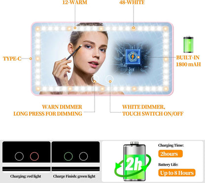 Car Sun Visor Vanity Mirror with Lights, Rechargeable Car Makeup Mirror