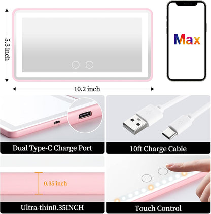 Car Sun Visor Vanity Mirror with Lights, Rechargeable Car Makeup Mirror