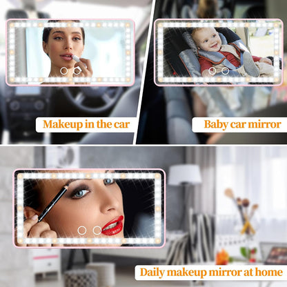Car Sun Visor Vanity Mirror with Lights, Rechargeable Car Makeup Mirror