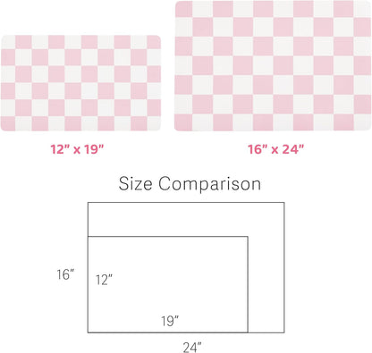 Checkered Dog Feeding Mat, Absorbent Mats for Dog Food and Water Bowl, Dispenser, Retro Aesthetic Cute Pink Checkerboard Pet Placemat for Dogs, Cats, Puppy Accessories, 12" X19”