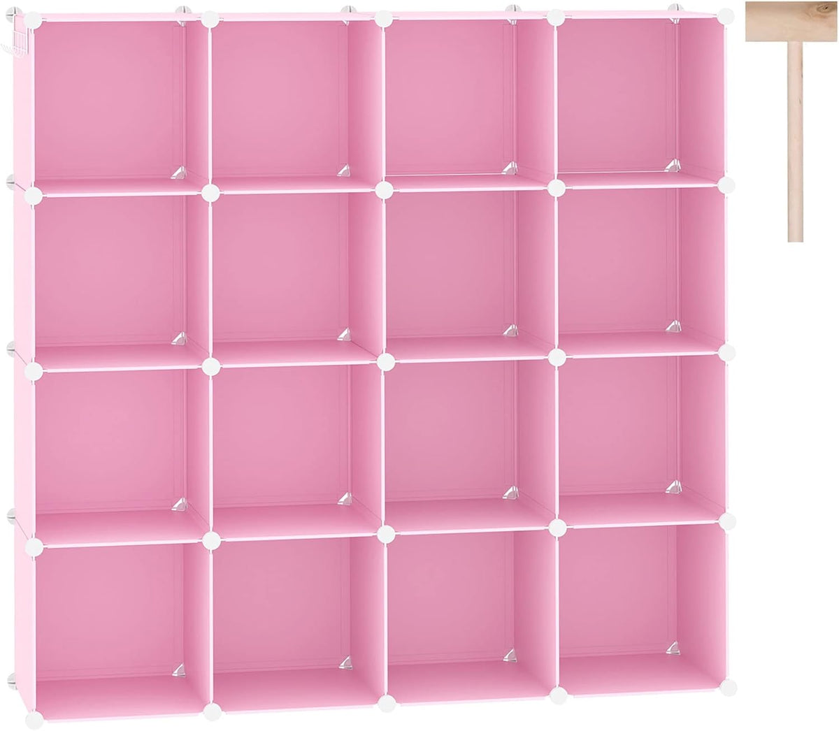 16 Cube Storage Organizer Cube Shelves Units Storage Cubes, Pink