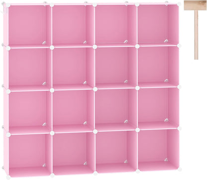 16 Cube Storage Organizer Cube Shelves Units Storage Cubes, Pink