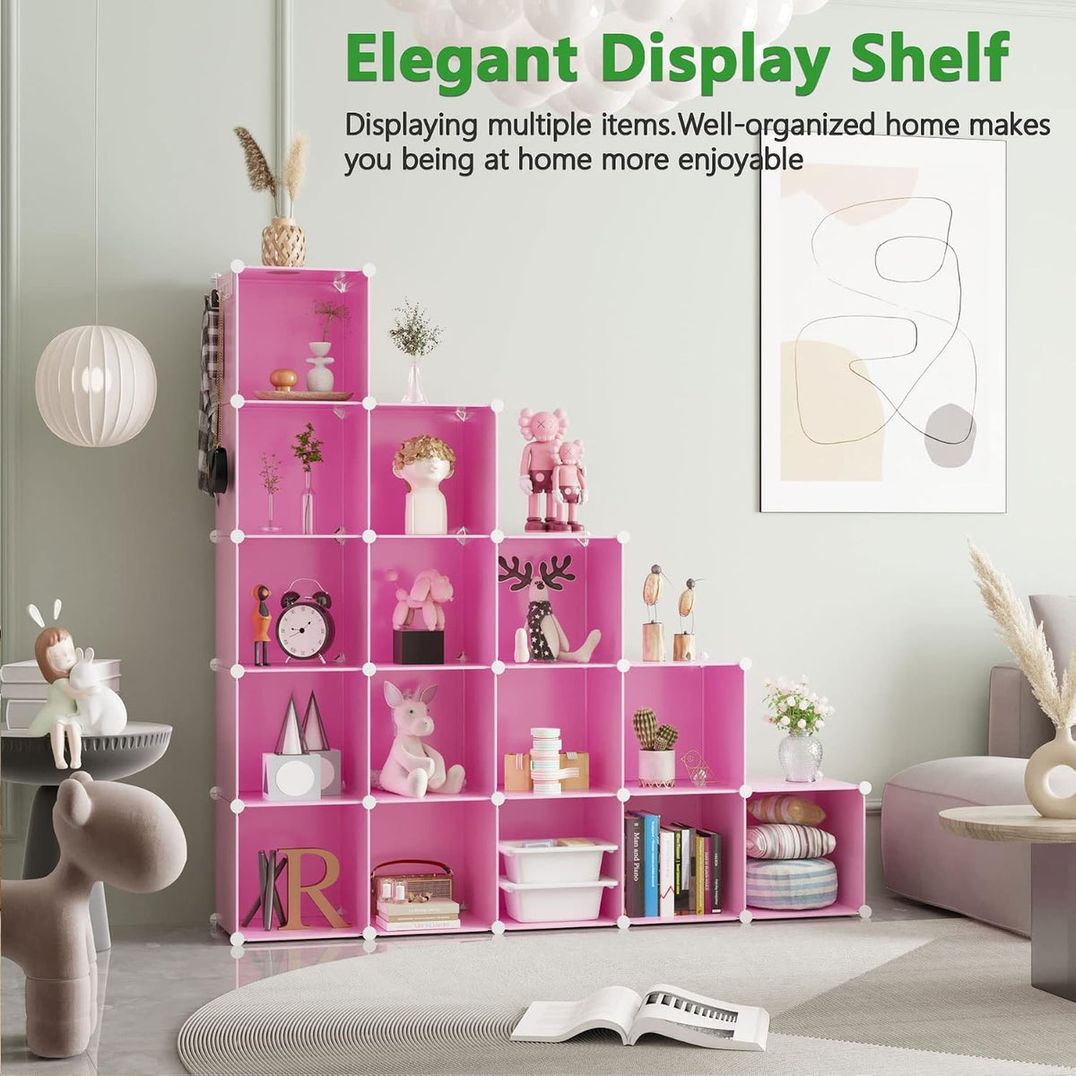 16 Cube Storage Organizer Cube Shelves Units Storage Cubes, Pink