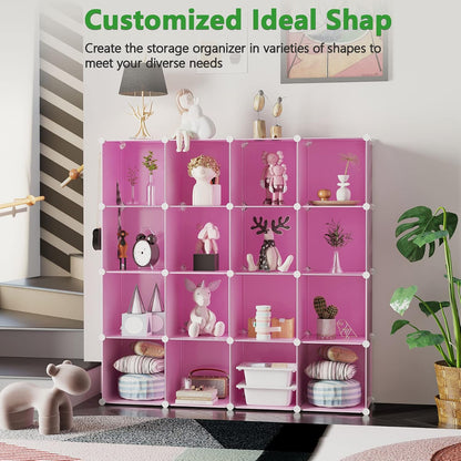 16 Cube Storage Organizer Cube Shelves Units Storage Cubes, Pink