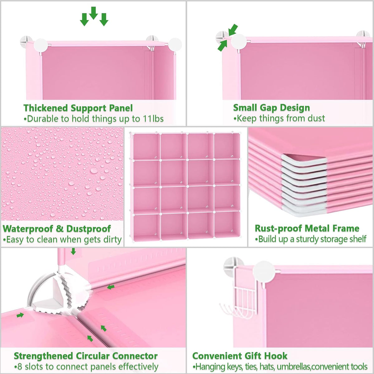 16 Cube Storage Organizer Cube Shelves Units Storage Cubes, Pink