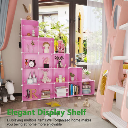 16 Cube Storage Organizer Cube Shelves Units Storage Cubes, Pink